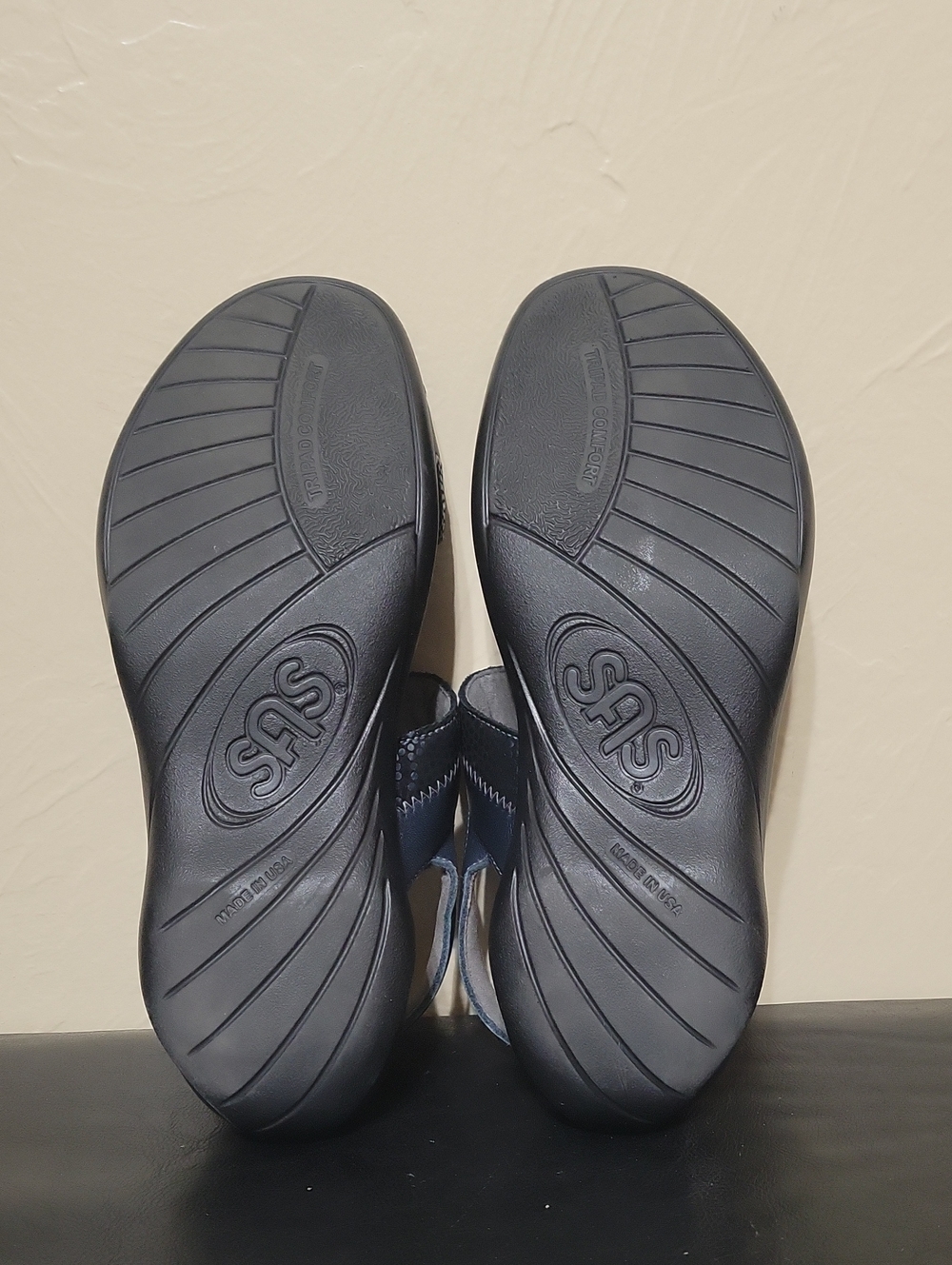 SAS Nudu Metallic Navy Blue Adjustable Velcro Sandals - Picture 4 of 5